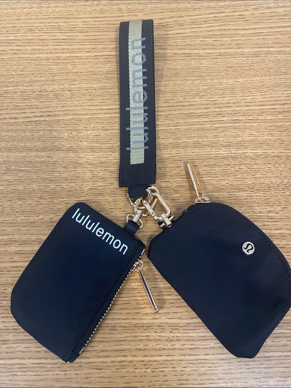 lululemon Black Double Zip Wristlet with Gold Hardware